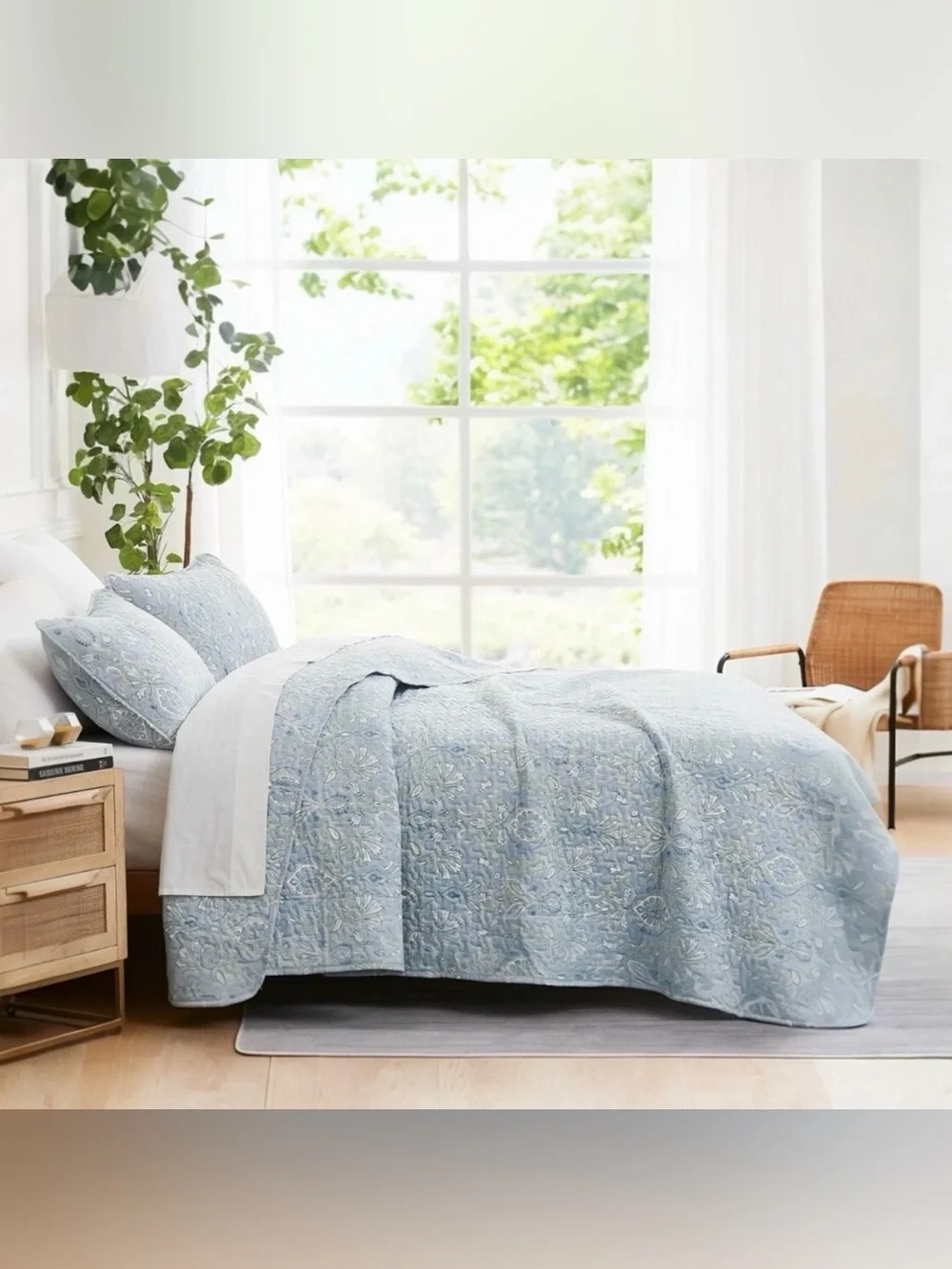 NEW West Elm Light Blue King Size Paisley Bedspread Quilt Sham Pillow Case Set